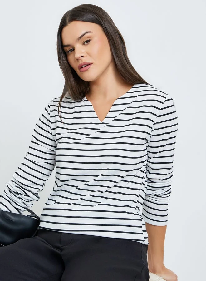Take Two  Striped V-Neck Long Sleeve Top for Women | Best Price UAE