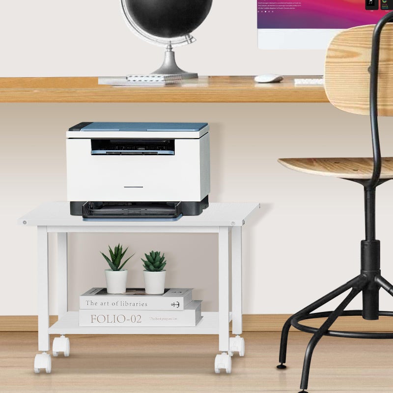 Lerliuo Under Desk Printer Stand, 2-Tier Industrial Mobile Printer Table with Storage Shelf and Steel Frame, Rolling Printer Cart Holder with Lockable Wheels for Home, Office (White) - Image 5
