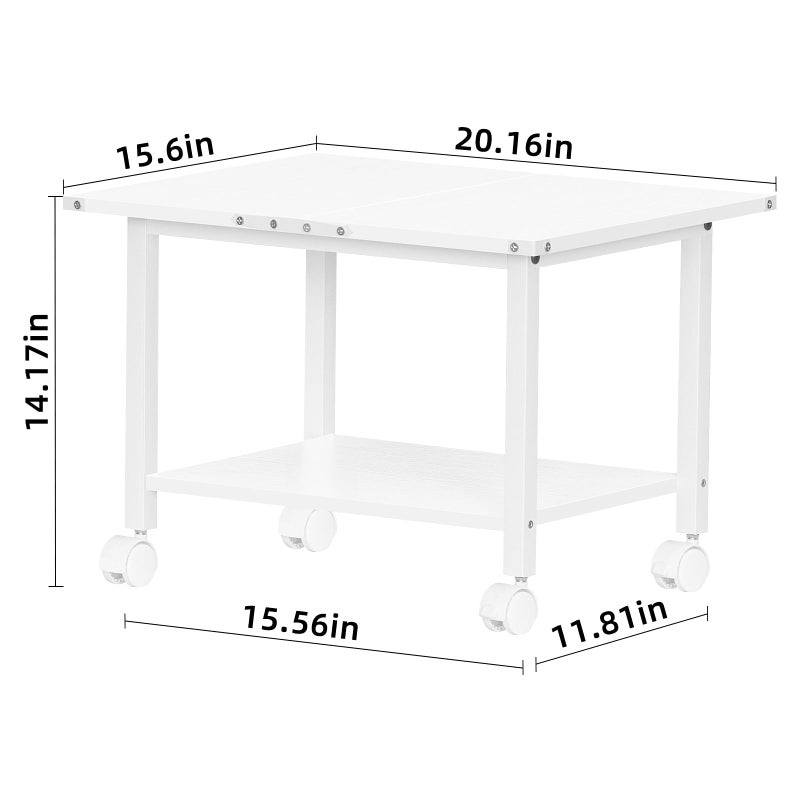 Lerliuo Under Desk Printer Stand, 2-Tier Industrial Mobile Printer Table with Storage Shelf and Steel Frame, Rolling Printer Cart Holder with Lockable Wheels for Home, Office (White) - Image 3