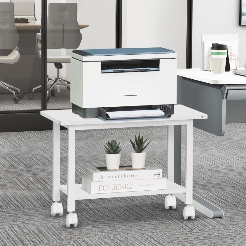 Lerliuo Under Desk Printer Stand, 2-Tier Industrial Mobile Printer Table with Storage Shelf and Steel Frame, Rolling Printer Cart Holder with Lockable Wheels for Home, Office (White) - Image 4