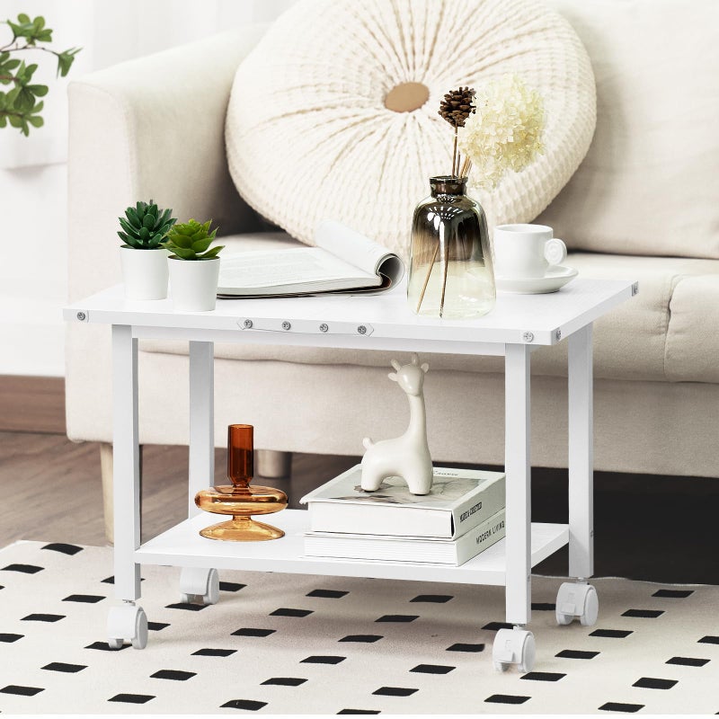 Lerliuo Under Desk Printer Stand, 2-Tier Industrial Mobile Printer Table with Storage Shelf and Steel Frame, Rolling Printer Cart Holder with Lockable Wheels for Home, Office (White) - Image 2