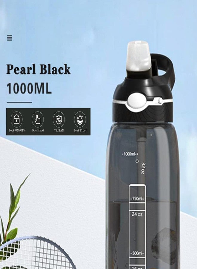 DEARART 32oz Black Water Bottle with Clip, 100% Leakproof Lockable Lid, Capacity Marker Clear Bottle Has Handle Easy Carried, Suit Sports Office Home Gym Travel, Black - Image 5