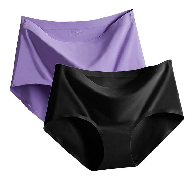 PLUMBURY Women's Other hipsters (Pack of 2) (SEAMLESS HIPSTER PANTY_Black/Light Purple_2XL) - Image 1