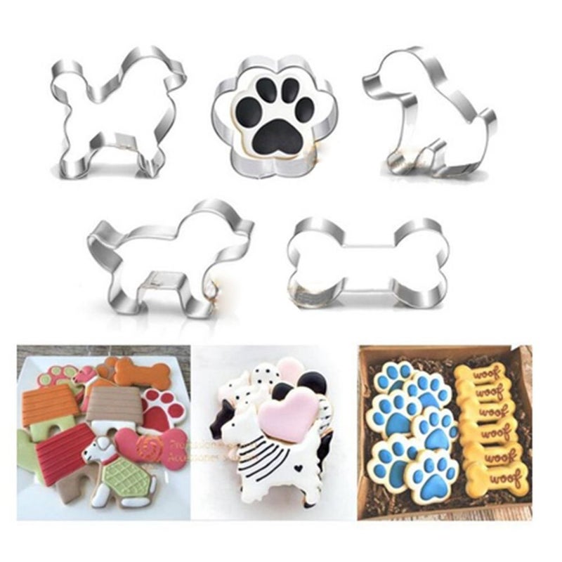 EORTA Puppy Dog Paw and Bone Shaped Cookie Cutter Stainless Steel BiscuitFondant Molds Homemade Baking Tools by EORTA for Kids Party Dishwasher Safe Set of 5 