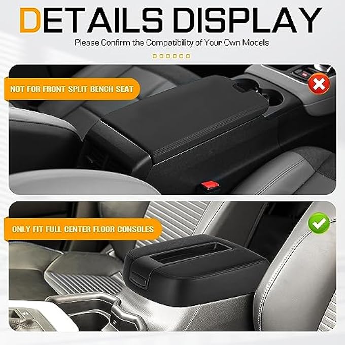 rayihni Black Center Console Lid Armrest Cover Fits 20072014 Chevy Avalanche Tahoe Suburban 1500 2500 Gmc Sierra Yukon Xl 15217111 15941534 19328718 Only Fit Full Center Floor Consoles - Image 3