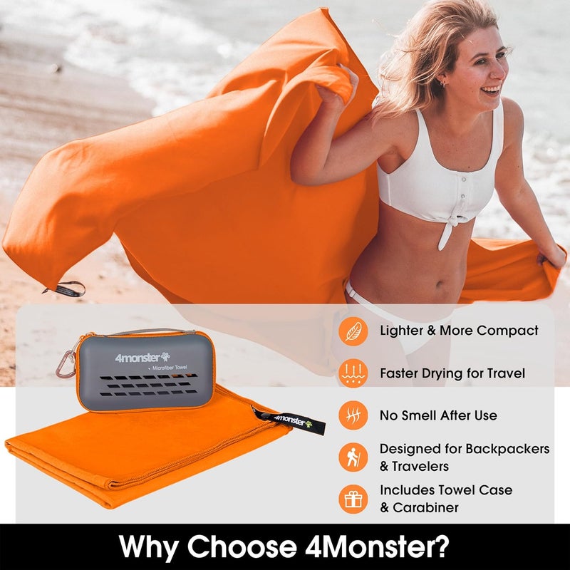4Monster Camping Towels Super Absorbent, Fast Drying Microfiber Travel Towel, Quick Dry Ultra Soft Compact Gym Towel for Swimming Beach Hiking Yoga Travel Sports Backpack - Image 2