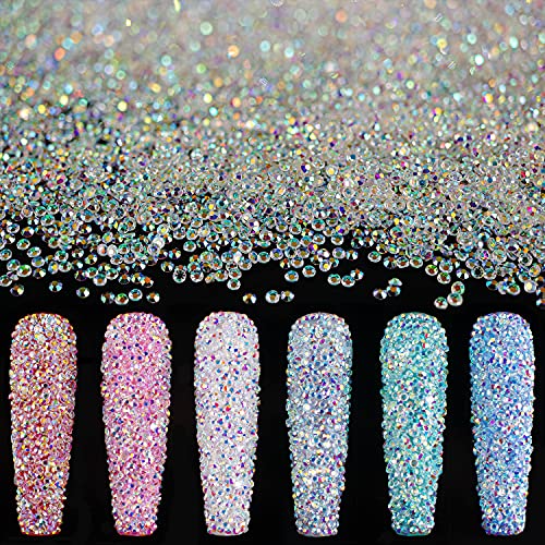 Tiny Nail Rhinestones 15000PCs 12mm Ultra Mini Pixie AB Glass Crystals for Nail Art Manicure Iridescent Long Lasting Shine Small Rhinestone Micro Dust Glitter Caviar Bead Sugar Gem