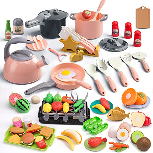 Zero Zoo 105Pcs Kids Kitchen Toy Accessories Toddler Pretend BBQ Camping Cooking Playset Play Pots Pans Utensils Cookware Toys Play Food Set Vegetables Learning Gift for Girls Boys - Image 1