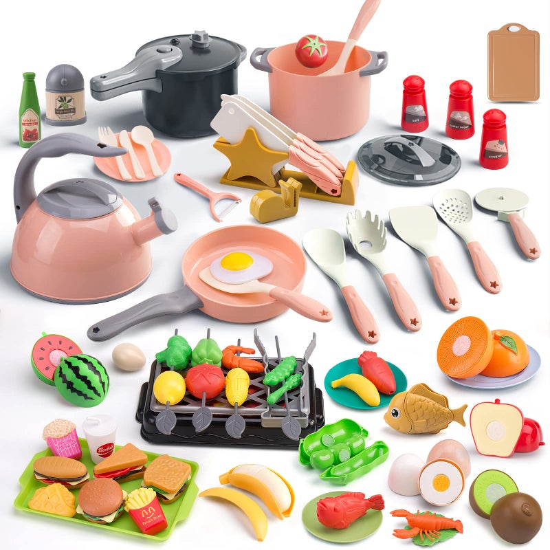 Zero Zoo 105Pcs Kids Kitchen Toy Accessories Toddler Pretend BBQ Camping Cooking Playset Play Pots Pans Utensils Cookware Toys Play Food Set Vegetables Learning Gift for Girls Boys - Image 2