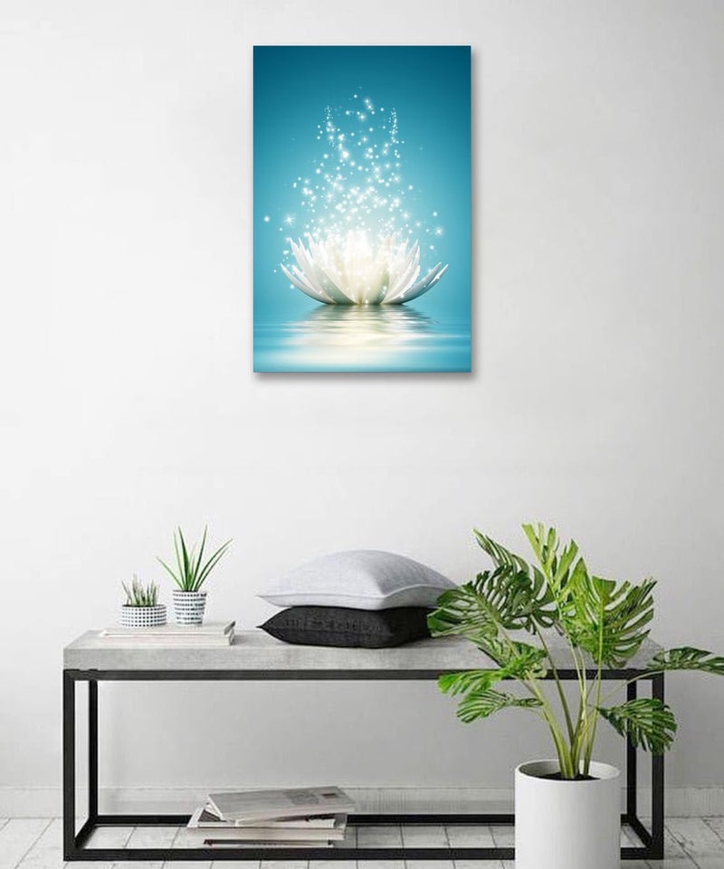 YIOZHAOFH Canvas Prints Wall Art Lotus Flower Pictures Bathroom Decor Zen Painting Spa Photo Artwork Framed for Spiritual Meditation Yoga Room Ready to Hang 12 x 16inch  - Image 2