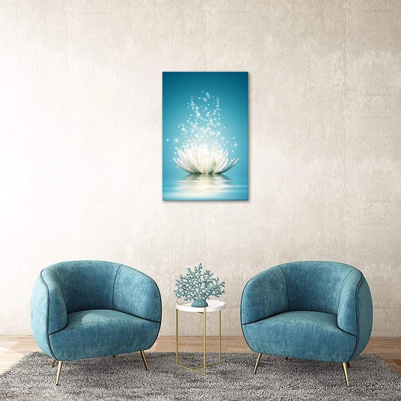 YIOZHAOFH Canvas Prints Wall Art Lotus Flower Pictures Bathroom Decor Zen Painting Spa Photo Artwork Framed for Spiritual Meditation Yoga Room Ready to Hang 12 x 16inch  - Image 1