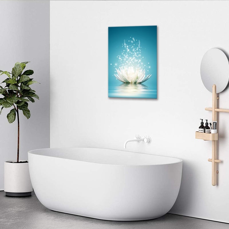 YIOZHAOFH Canvas Prints Wall Art Lotus Flower Pictures Bathroom Decor Zen Painting Spa Photo Artwork Framed for Spiritual Meditation Yoga Room Ready to Hang 12 x 16inch  - Image 3
