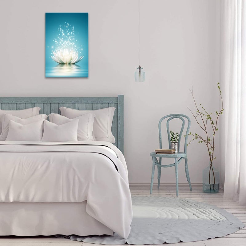 YIOZHAOFH Canvas Prints Wall Art Lotus Flower Pictures Bathroom Decor Zen Painting Spa Photo Artwork Framed for Spiritual Meditation Yoga Room Ready to Hang 12 x 16inch  - Image 4