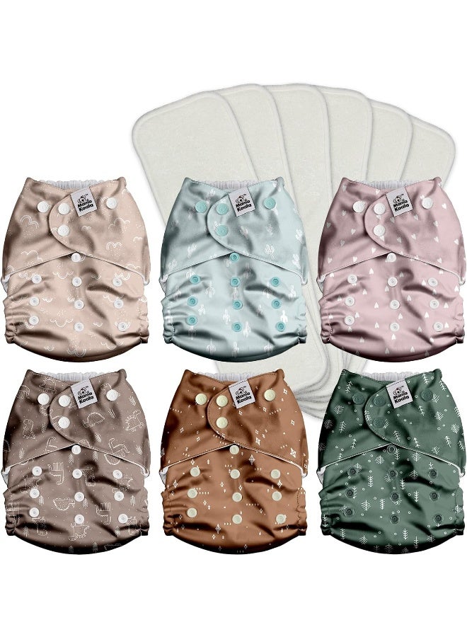 Mama Koala 2.0 Cloth Diapers for Babies with AWJ Lining, 6 Pack with 6 Bamboo Cloth Diaper Inserts - Reusable and Washable Pocket Diapers - Image 1