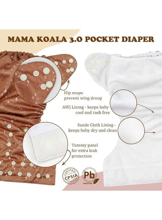 Mama Koala 2.0 Cloth Diapers for Babies with AWJ Lining, 6 Pack with 6 Bamboo Cloth Diaper Inserts - Reusable and Washable Pocket Diapers - Image 5