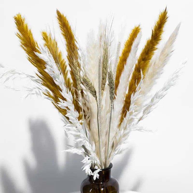 Bluejw Natural Dried Flowers Bouquet with Vase Arrangement - Rustic Home Decor, Desktop Ornament, Wedding Decorations, Includes Dried Plants - Image 1