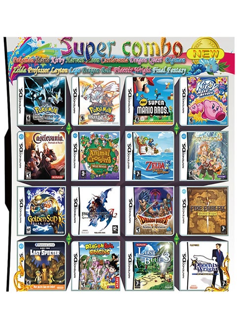 510 in-1 Game Card, Super Combo Game Cartridge, Game Card Containing 510 Classic Nostalgic Games, Game Pack Card Super Combo, Suitable for Most DS / 2DS / 3DS Console of Game Consoles