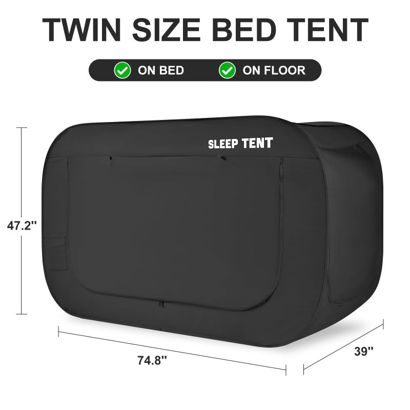 YAVIL Bed Canopy Bed Tent Dream Tents Privacy Space Twin Size Sleeping Tents Indoor Pop Up Portable Frame Curtains Breathable with Mosquito Mesh Window for Kids and Adult (Mattress Not Included) Black - Image 2
