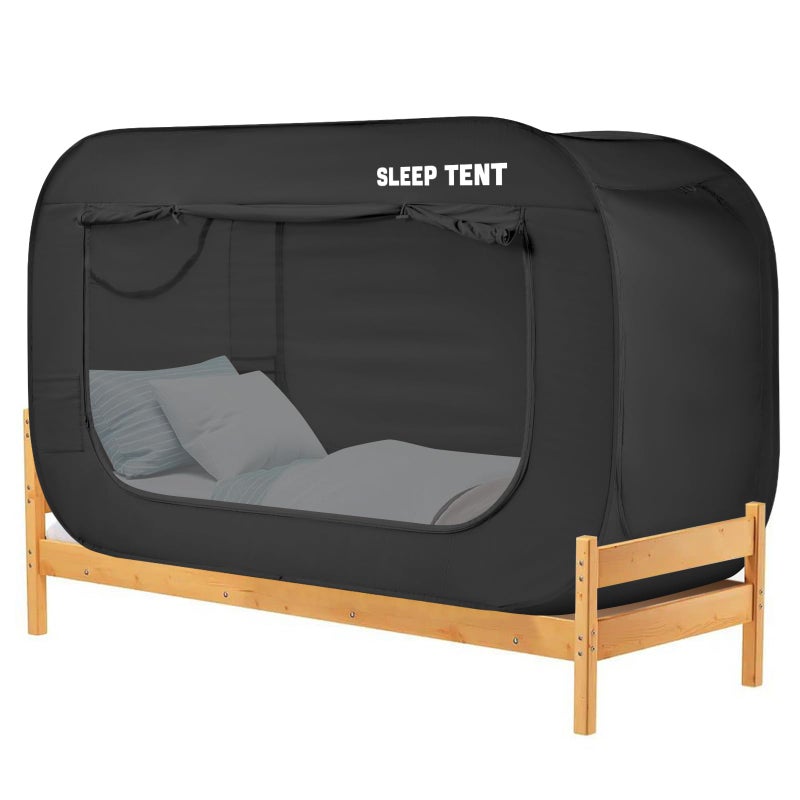 YAVIL Bed Canopy Bed Tent Dream Tents Privacy Space Twin Size Sleeping Tents Indoor Pop Up Portable Frame Curtains Breathable with Mosquito Mesh Window for Kids and Adult (Mattress Not Included) Black - Image 1