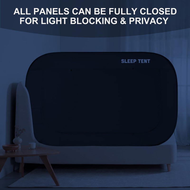 YAVIL Bed Canopy Bed Tent Dream Tents Privacy Space Twin Size Sleeping Tents Indoor Pop Up Portable Frame Curtains Breathable with Mosquito Mesh Window for Kids and Adult (Mattress Not Included) Black - Image 4