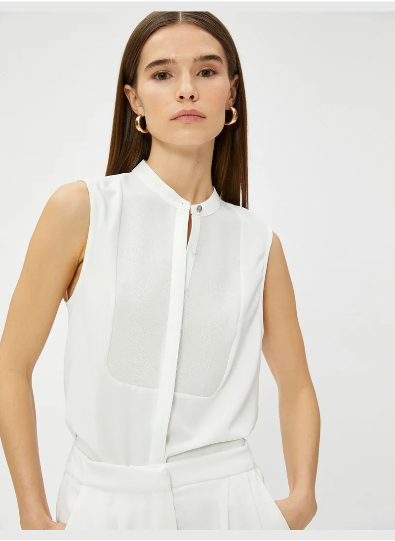 كوتون Hidden Button Mandarin Neck Sleeveless Shirt