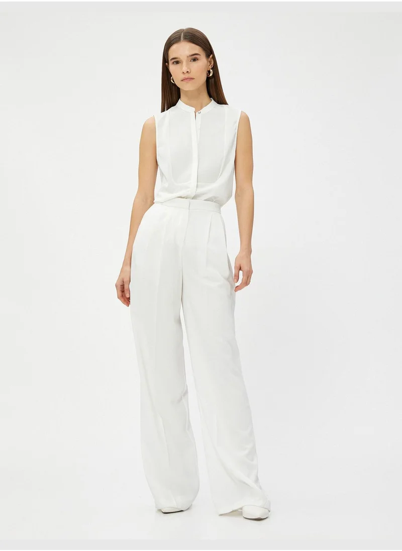 كوتون Hidden Button Mandarin Neck Sleeveless Shirt