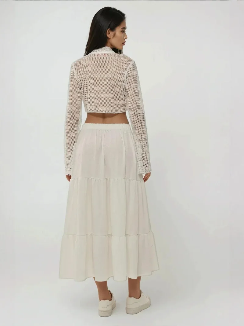 هيكاب تنورة ماكسي بنقوش بارزة بخصر عالٍ