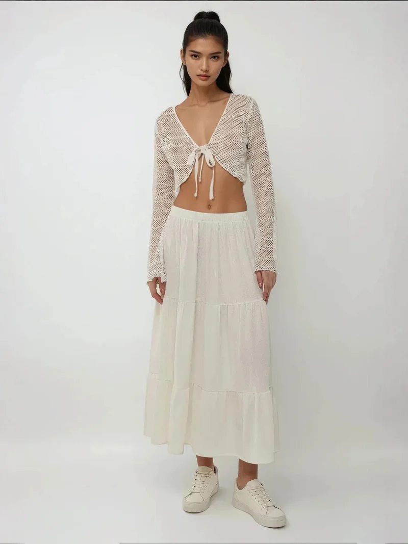 هيكاب تنورة ماكسي بنقوش بارزة بخصر عالٍ