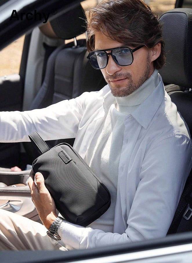 Archy Men Clutch Bag Portable Washing Toiletry Bag Men's Handbag For Sports Business and Travel Storage Bag Square Bag For Business Gift For Father Wash Bag Toiletry Bag Handbag - Image 3