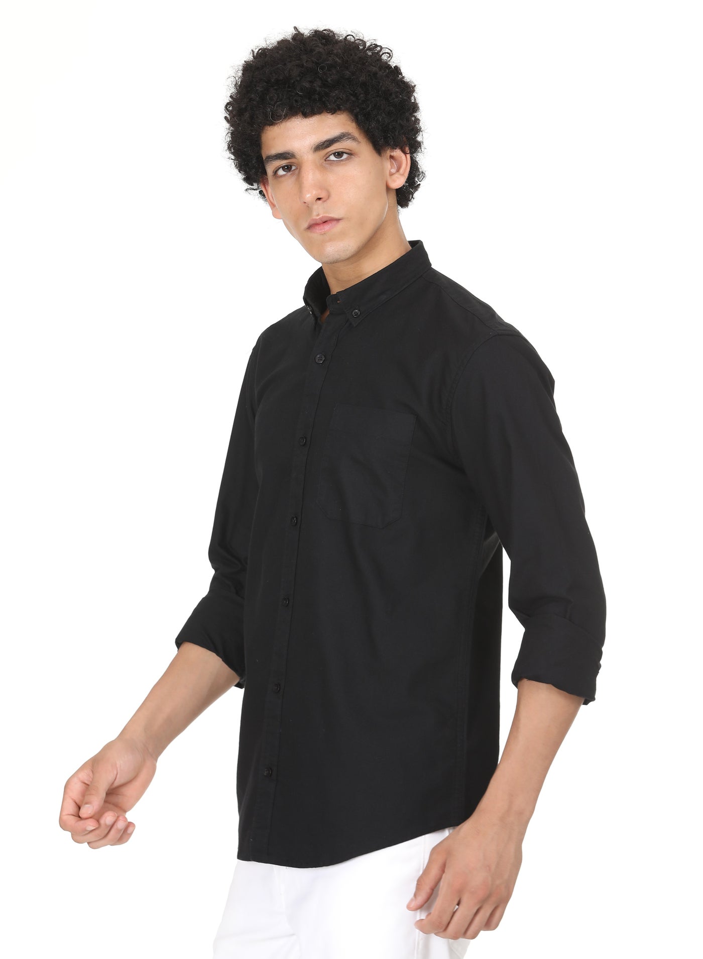 RSO Outfits Men's Solid Cotton Oxford Shirt(Black,) image 2