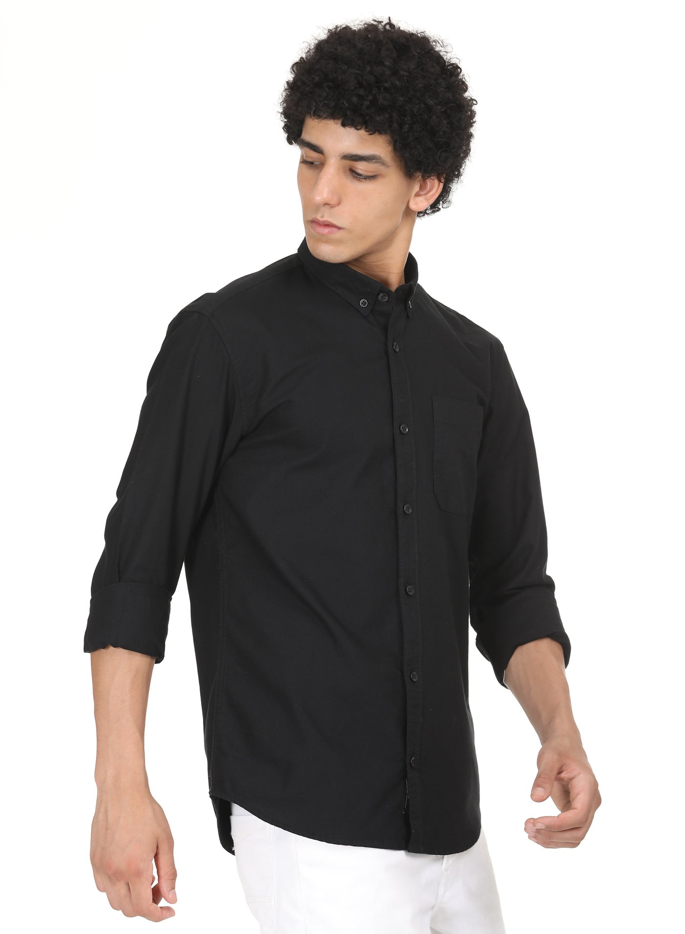 RSO Outfits Men's Solid Cotton Oxford Shirt(Black,) image 3