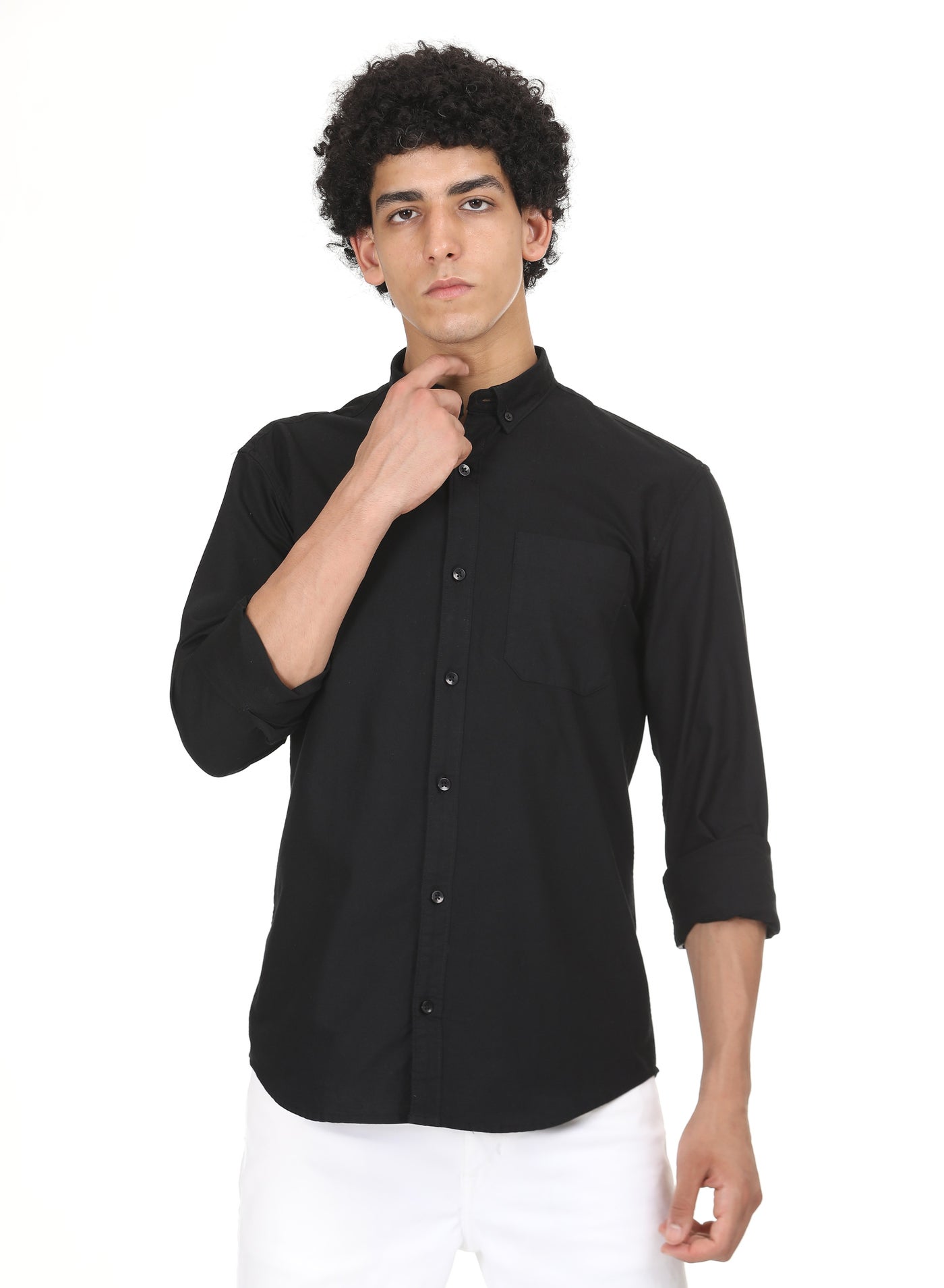 RSO Outfits Men's Solid Cotton Oxford Shirt(Black,) image 6