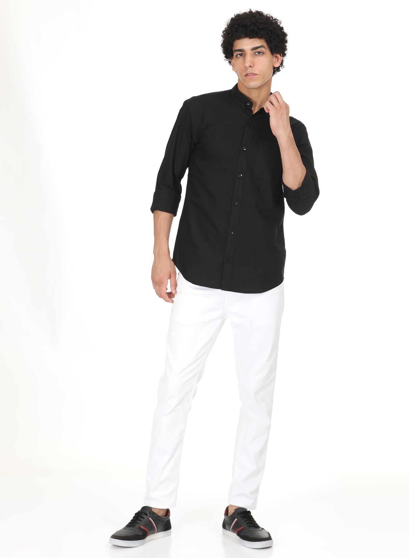 RSO Outfits Men's Solid Cotton Oxford Shirt(Black,) image 7
