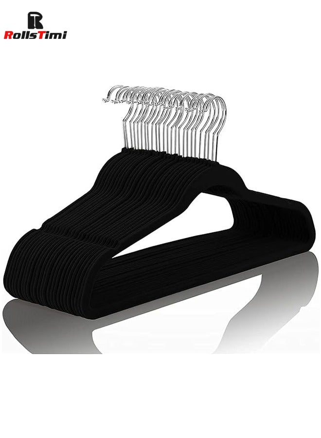 RollsTimi  Clothes Hangers (100 Pack) Velvet - Ultra Thin Space Saving Coats Clothes Hangers Non-Slip Suit Hangers with 360 Degree Swivel Hook for Jackets, Pants, Dress- Black  - Image 1