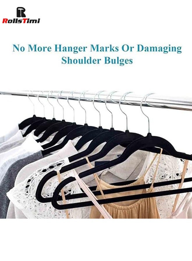 RollsTimi  Clothes Hangers (100 Pack) Velvet - Ultra Thin Space Saving Coats Clothes Hangers Non-Slip Suit Hangers with 360 Degree Swivel Hook for Jackets, Pants, Dress- Black  - Image 3