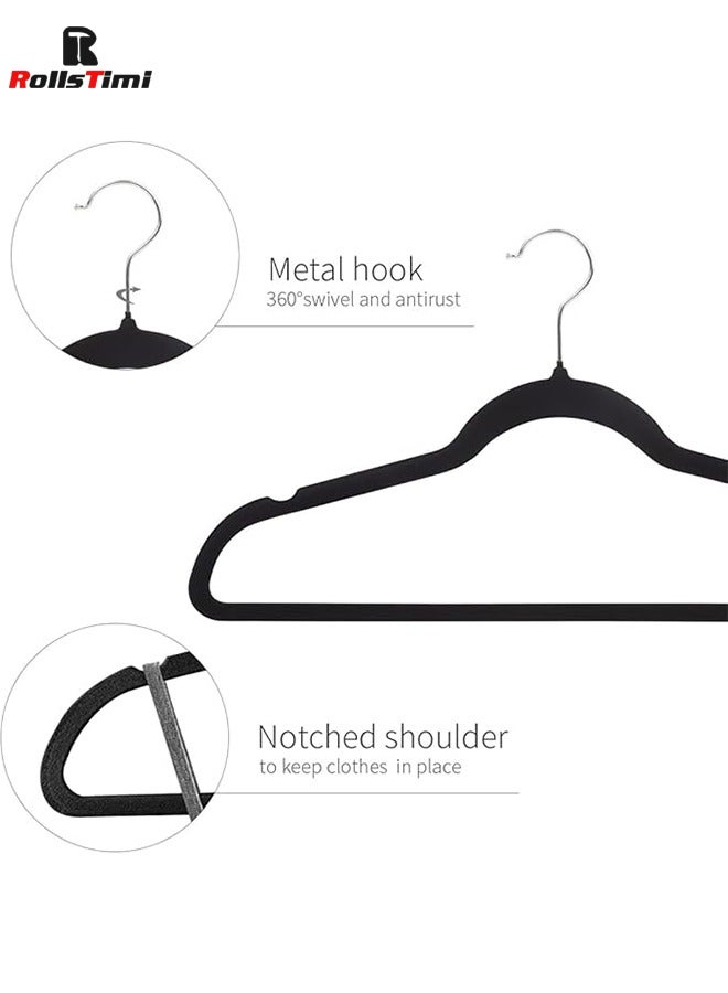 RollsTimi  Clothes Hangers (100 Pack) Velvet - Ultra Thin Space Saving Coats Clothes Hangers Non-Slip Suit Hangers with 360 Degree Swivel Hook for Jackets, Pants, Dress- Black  - Image 5