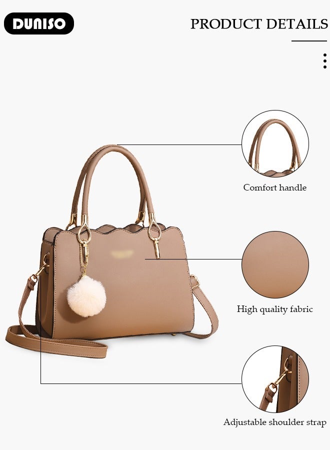 DUNISO Women's Fashion Handbag Faux Leather Crossbody Bag For Women Large Capacity Bow Trim Tote Bags Top Handle Satchel Fashionable Travel Shoulder Bag For Ladies - Image 2