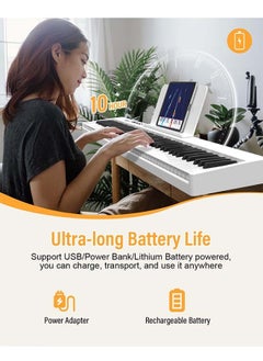 KONIX 88-Key Foldable Digital Piano Keyboard, Full Size Semi-Weighted Keyboard, Portable Electric Piano w/MIDI, Split Function, Sustain Pedal & Carrying Bag for Beginner(White with light)  - Image 3