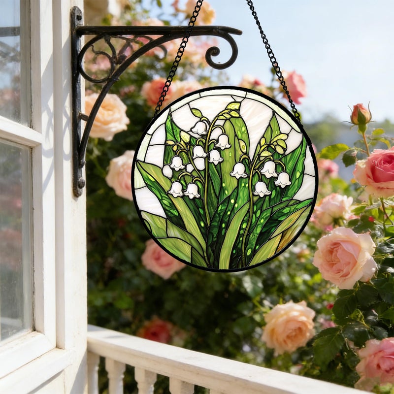 DASTOLL Stained Glass Window Hanging, Lily of the Valley Flower Sun Catchers Colorful Glass Panel Green Plants Suncatcher Decor for Birthday for Women,Men,Wife, Lovers, and Mom 6.3 in - Image 5