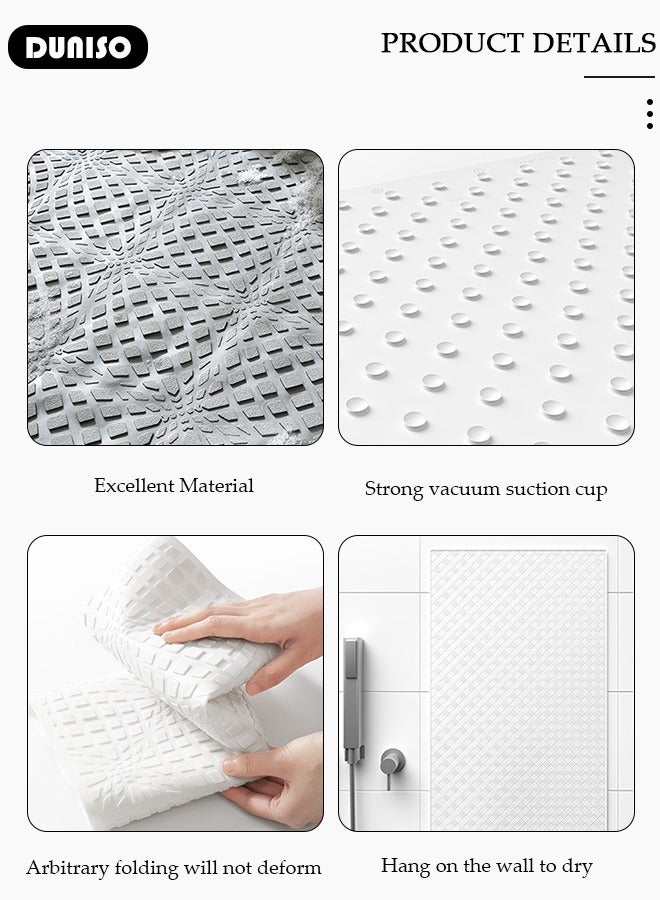 DUNISO Simple Grid PVC Anti Slip Bathroom Mat Shower Mat Waterproof Mat Foot Massage Mat With Drain Holes And Suction Cups 40*70cm Bath Mat For Tub, Toilet And Bathroom Floors Grey - Image 2