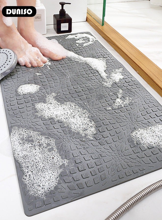 DUNISO Simple Grid PVC Anti Slip Bathroom Mat Shower Mat Waterproof Mat Foot Massage Mat With Drain Holes And Suction Cups 40*70cm Bath Mat For Tub, Toilet And Bathroom Floors Grey - Image 3