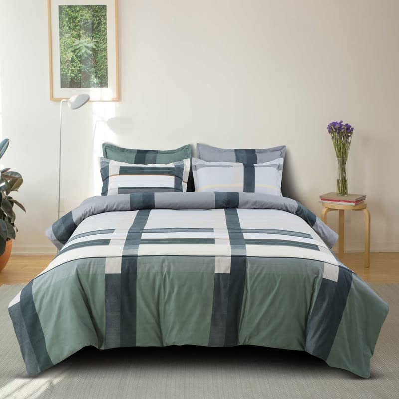 UNIQUE OWL 350TC AC Comforter with Ultra-Soft Microfiber Filling Set King Size Double Bed with 1 Flat Bedsheet Size 90x100 inch 2 Pillow Covers 4 pc Bedding Set Glace Cotton (White-Green)
