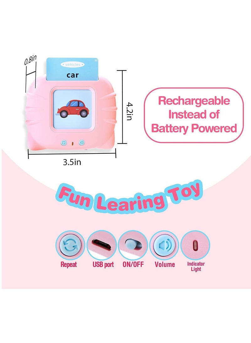 Educational Toys for 2 3 4 Years Old 112 Talking Baby Flash Cards,Boys 2-6 Years 224 Words Audible Baby Speech Therapy Toys Autism Toys for Girls Birthday Gifts for Kids (Pink_112 Card(224 Words)) - Image 2