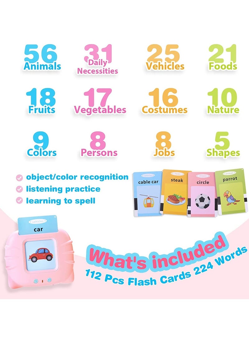 Educational Toys for 2 3 4 Years Old 112 Talking Baby Flash Cards,Boys 2-6 Years 224 Words Audible Baby Speech Therapy Toys Autism Toys for Girls Birthday Gifts for Kids (Pink_112 Card(224 Words)) - Image 5