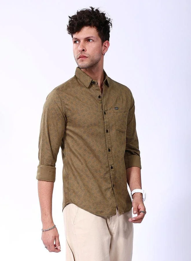 The Indian Garage Co Men Slim Fit Abstract Printed Full Sleeves Spread Collar Casual Shirt