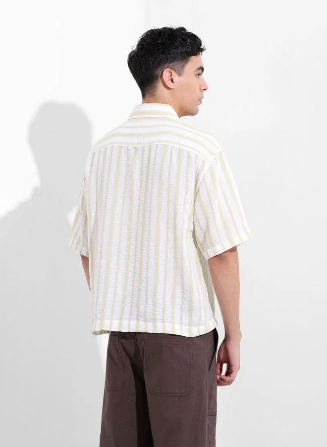 The Indian Garage Co Men Boxy Fit Striped Cutaway Collar Half Sleeves Shirt