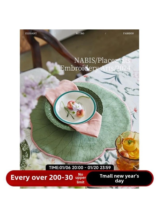 Generic Crayon Pie Placemat Napkin French Pad Solid Color Household Insulated Chinese Cabinet Plate Mat-Color:Songgu Listening Style A - Placemat-Specifications:Diameter 35cm*4 Sheets  - Image 1
