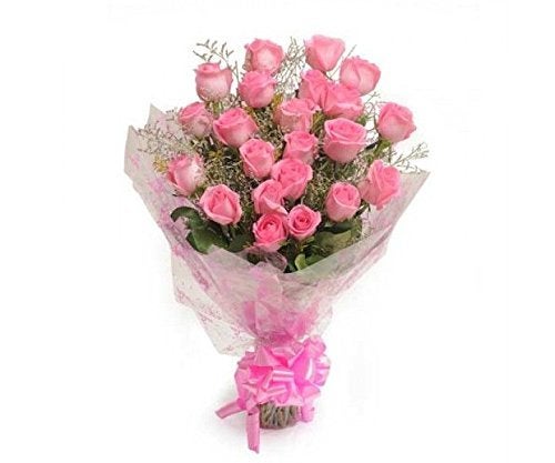 Floralbay Floralbay Elegant Pink Roses Bouquet Fresh Flowers in Cellophane Wrapping Bunch of 15 