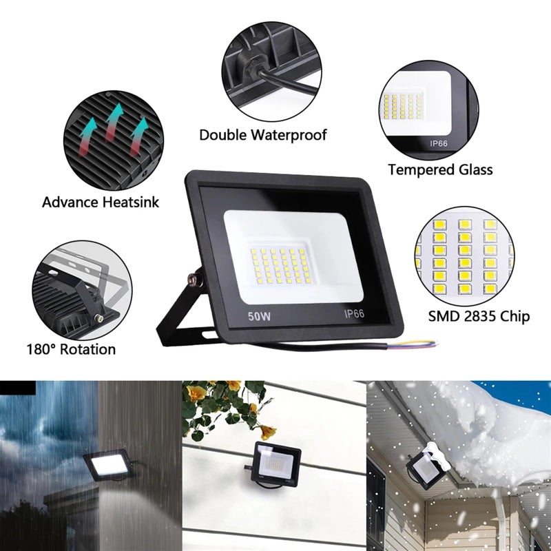 LED Flood Light 100W 50W 30W 20W 10W IP66 Waterproof Outdoor Spotlight Warm White Black - Image 5