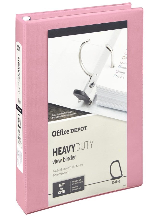 أوفيس ديبوت مجلد Office Depot® شديد التحمل بثلاث حلقات، حلقات على شكل حرف D مقاس 1 1/2 بوصة، وردي - Image 1